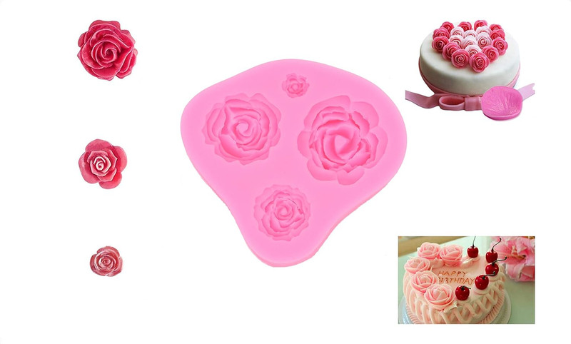3 Pack Silicone Fondant Cake Molds, Rose Flower, Lips, Heart Shape Candy Molds S gallery