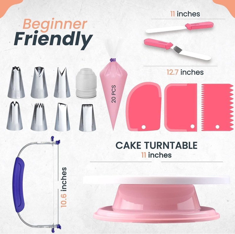 35PCs Cake Turntable and Leveler-Rotating with Non Slip pad-7 Icing Tips and ... gallery
