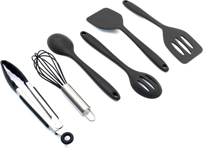 Mini Silicone Kitchen Utensils Set 6-Piece Bla, Space-Saving Cooking