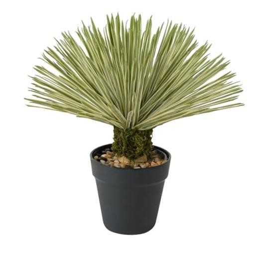 Artificial Agave Plant in Black Pot with Real Stone Pebbles, 15 Inch Yellow