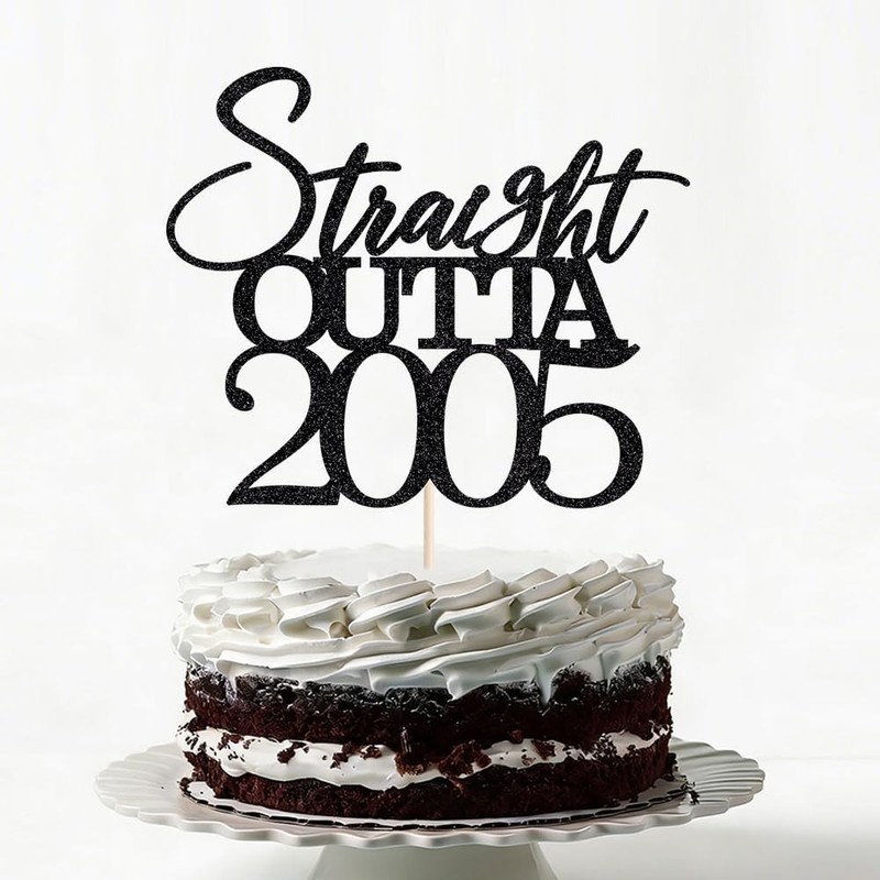 Straight Outta 2005 Cake Topper - Black Glitter Happy 21st Birthday Party Cake gallery