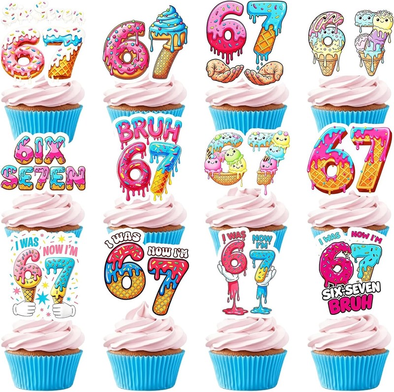 6 7 Birthday Decorations - 36 Pcs 6 7 Meme Birthday Theme Party Cupcake Toppers