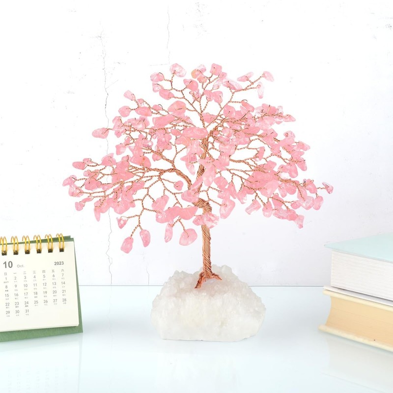Masgemes Gemstone Crystal Tree Of Lifenatural Rose Quartz Clear Quartz Cluster gallery