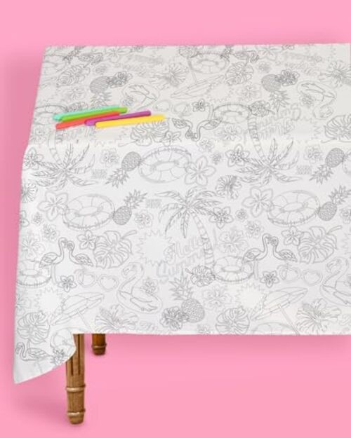 Pool Party Paper Coloring Tablecloth - 9' x 4.5' | Summer Tablescape, Palm gallery