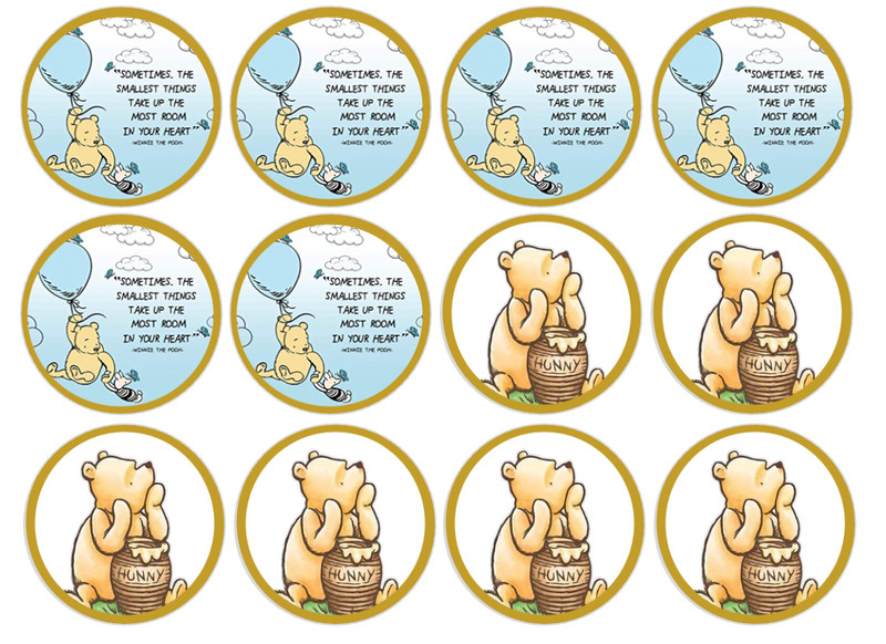 Set of 12 Classic Pooh edible image wafer rounds, pre cut, choose your size