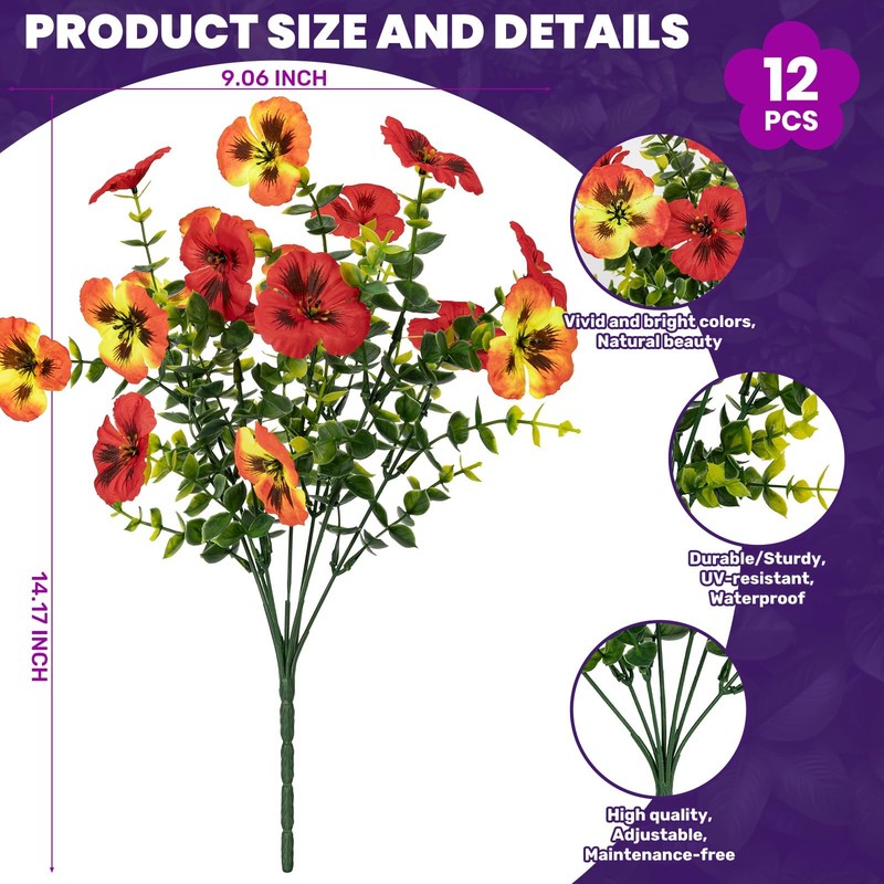 StyleNest 12 Piece Outdoor Artificial Flowers 14 inches, Red Orange Yellow gallery
