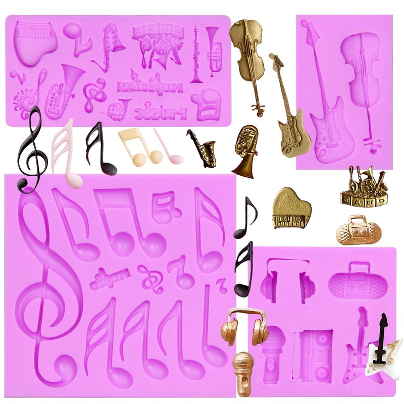 Musical Instrument Silicone Molds Set for Fondant Cake Decorating, Music Note…