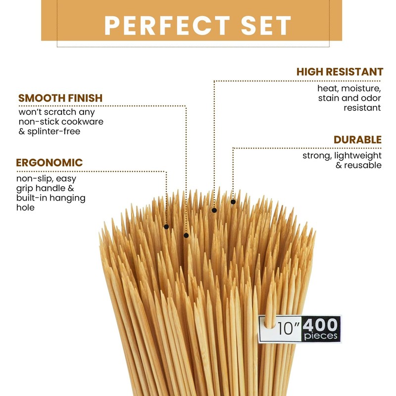 DecorRack 10" Natural Bamboo Skewers Sticks, 400 Wood Skewers for Grilling, B... gallery