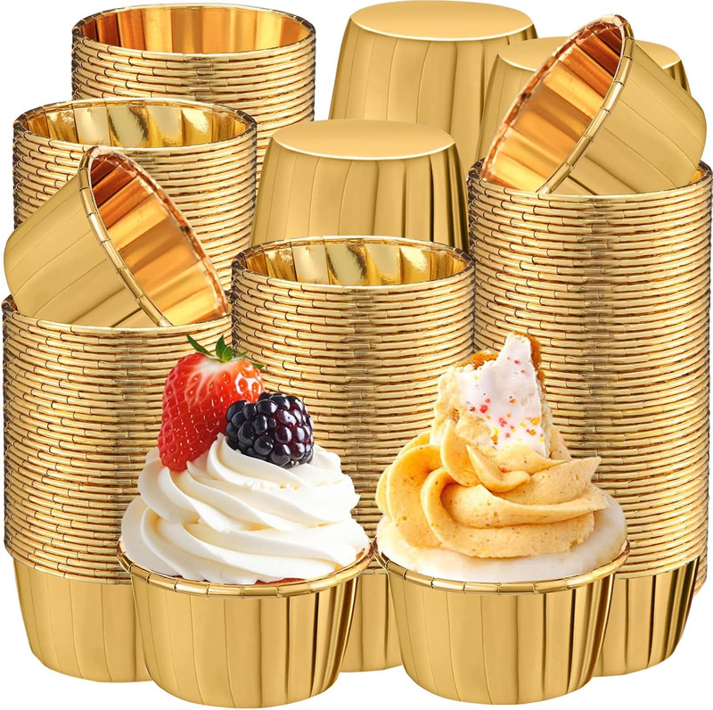 600 Pack Gold Cupcake Liners Bulk Disposable Foil Muffin Cups 3.5 Oz Wrappers fo gallery