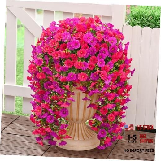 2 Packs Look Real Artificial Flowers for Outdoors, 2 packs Fuchsia+rose Red