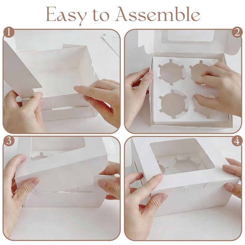 50 PCS Cupcake Boxes, 6.3 x 6.3 x3 Inch Cookie Boxes with Window, Kraft Paper... gallery