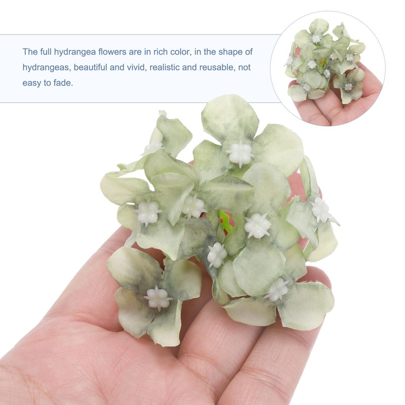 20 Sets Artificial Hydrangea Flower Heads with Stems for Bouquet,Dark Green gallery