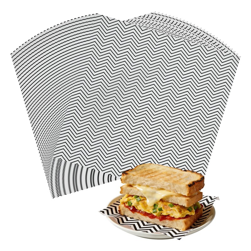 100 Pack Wax Paper Sheets, 11.8″ x 11.8″ Wavy Stripes Wrapping Paper, Black