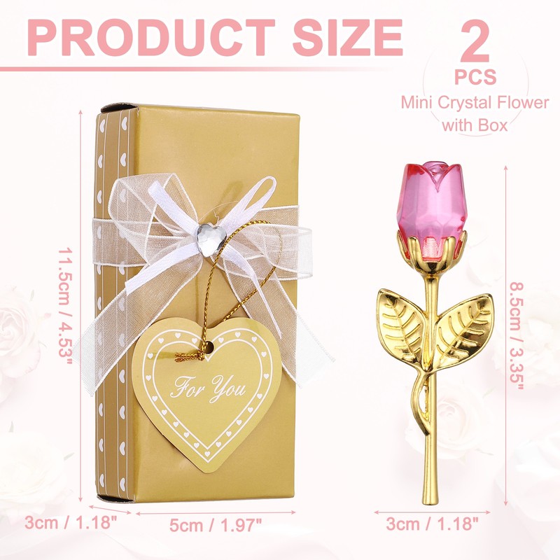 2 Mini Crystal Roses with Box, Romantic Rose Crystal, for Pink/Gold gallery