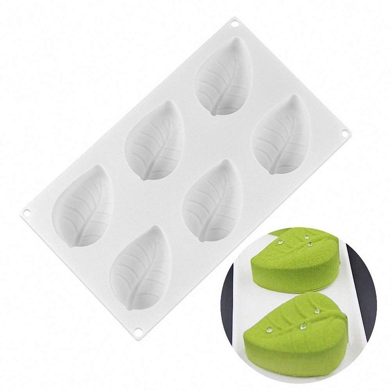 6 Cavity Large Leaf Baking Pan Silicone Molds for Chocolate Candy Gummy Gelat…
