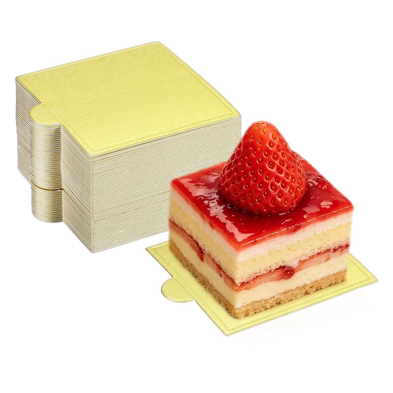 50 Pcs Mini Cake Boards, 2.8 Inch Square Mousse Cake Base, Floral Gold