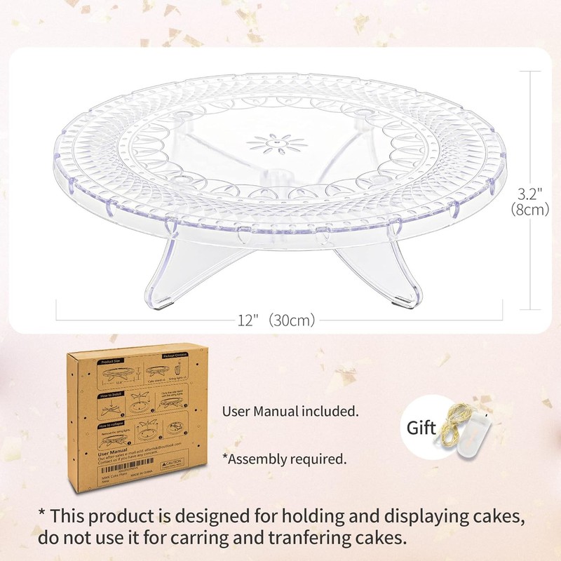 12inch Lighted Clear Cake Stand Plate Holder W/ String Lights Fit 6inch 8 inch gallery