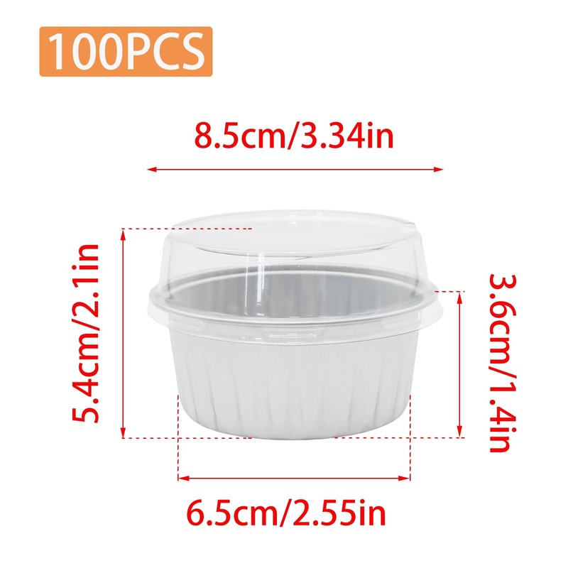 100 Pack 5oz Aluminum Cups With Lids Mini Tins Flan Containers Cupcake Holds gallery
