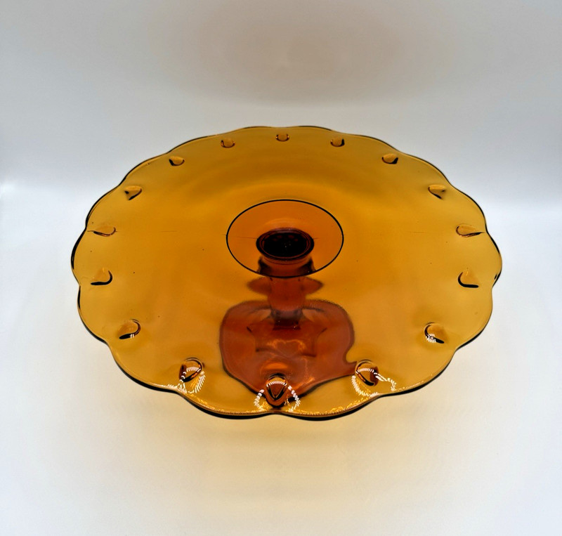 VTG Indiana Glass Amber Teardrop Pattern Scalloped Edge Pedestal Cake Stand gallery