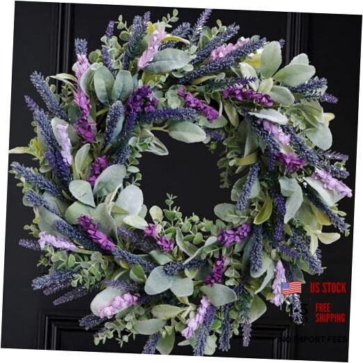 Lavender Wreaths for Front Door, 20 inch Artificial Farmhouse Wreaths 20 Inch