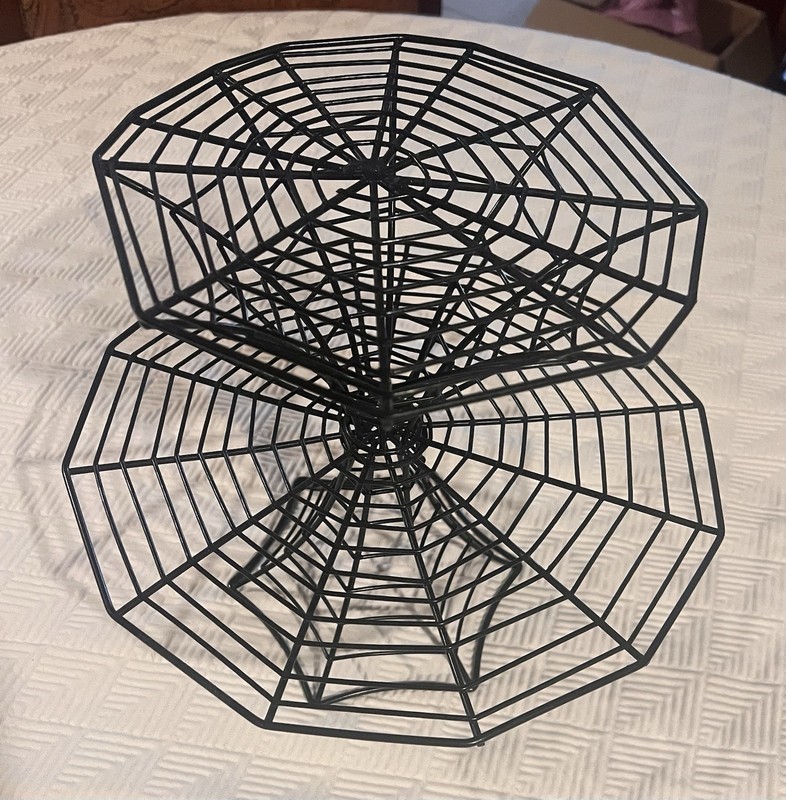 Spider Web 2 Tier Cupcake Stand Black Wrought Metal Excellent Condition gallery