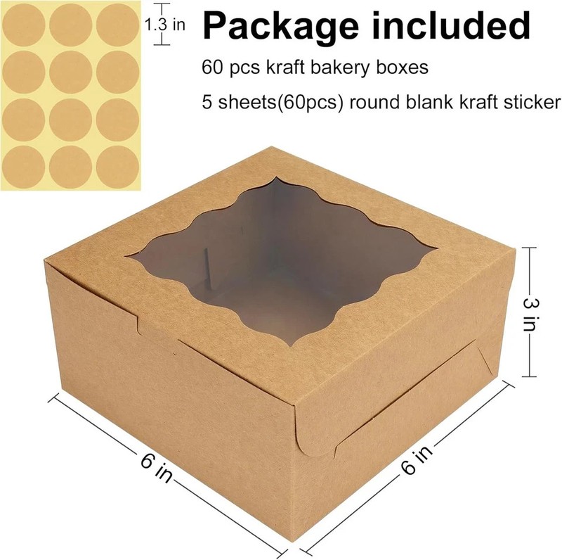 60 Pcs Bakery Boxes with Window, 6 X 6 X 3 Inches, Kraft Cookie Boxes Pastry Box gallery