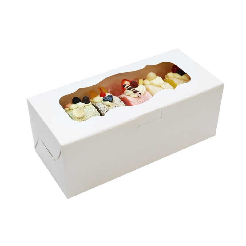 50 PCS Cookie Boxes White Bakery Window 9x4x3.5 Inch Treat Roll Cake Pastry