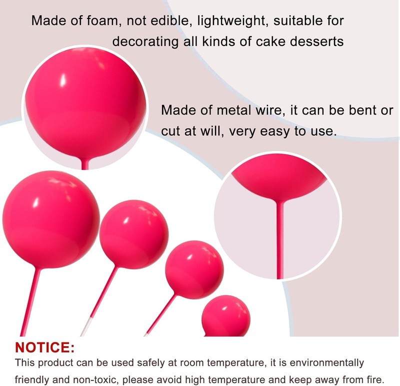 20 Pcs Ball Cake Topper Decorations Mini Balloons Cake Topper Sticks Hot Pink gallery