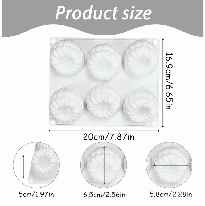 6-Cavity Raspberry Silicone Molds for Mousse Cake, Large Fluted Design, White gallery