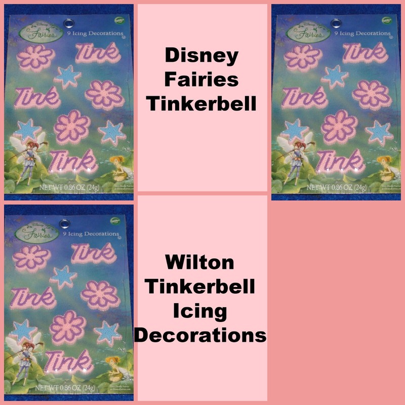 New Wilton Wilton Tinkerbell Icing Decorations, lot includes 3 icing card