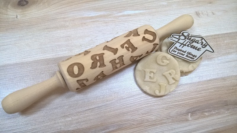 Alphabet Wooden Rolling Pin Laser Engraved Kids Pattern Embossing gallery