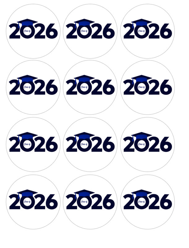 Set of 12 Seniors 2026 graduation, Edible Image rounds, Wafer paper, pre cut gallery