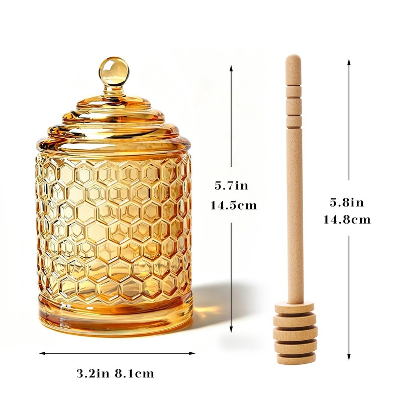 Champagne Crystal Glass Honey Pot with Dipper Sticks - No Drip Honey Dispense... gallery