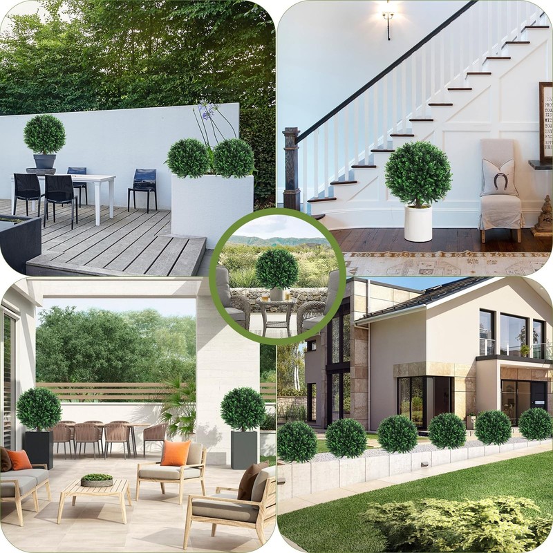 Grewyear Artificial Green Boxwood Topiary Ball Bush For Outdoor Spike Set Of 2 gallery