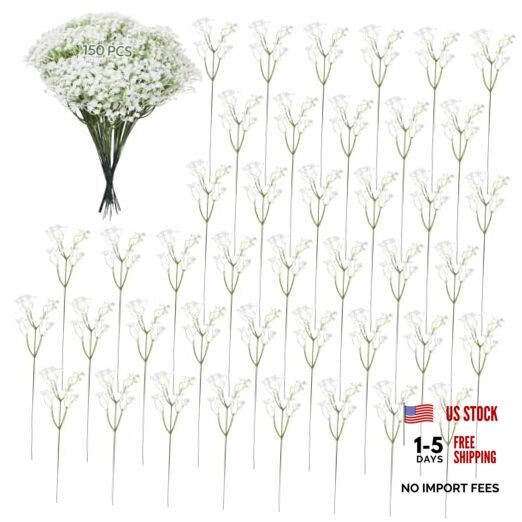 150 PCS Babys Breath Artificial Flowers, 11.4inch White Starry Flower for