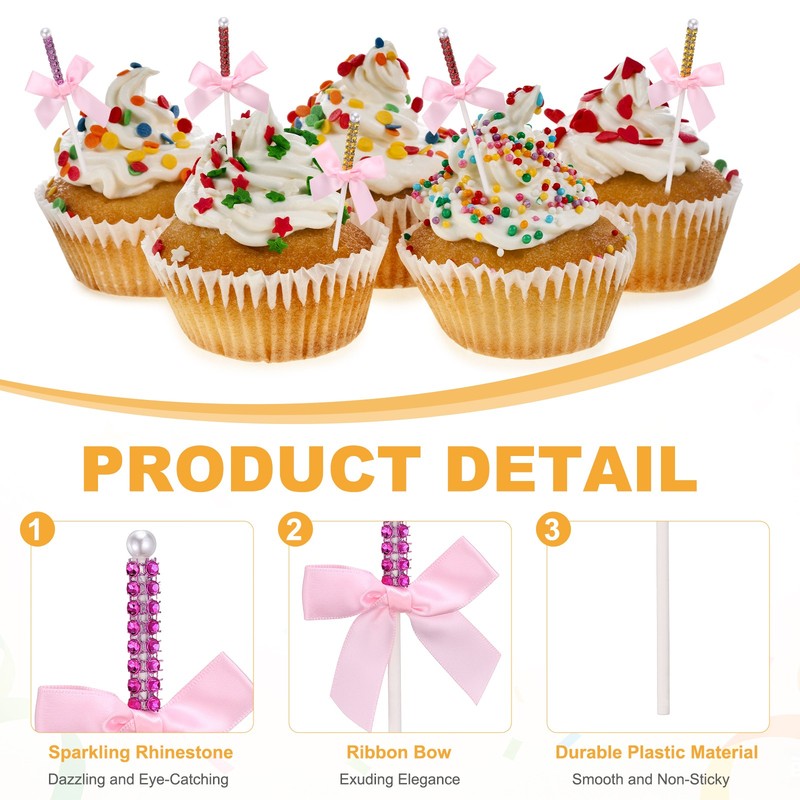 36 Pcs Bling Rhinestone Cake Sticks, Bow Lollipop Cake Toppers Pick, Pearl Color gallery