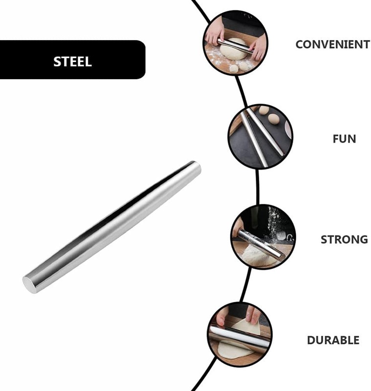 16" Stainless Steel French Rolling Pin - Pasta, Cookies, Pastries, Pizza Dough gallery
