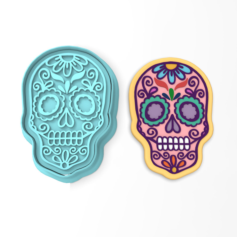 Skull Cookie Cutter & Stamp #1 | Day of the Dead Halloween Muertes Flowered