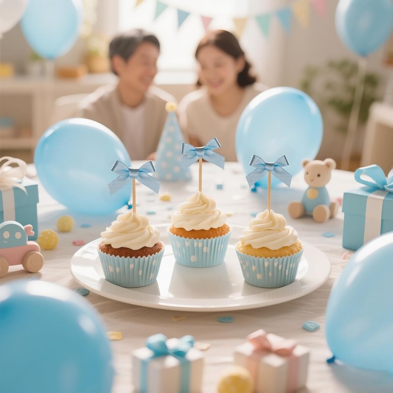 30Pcs Baby Blue Bow Cupcake Toppers - Shimmer Polyester Cake Decor for Coquette gallery