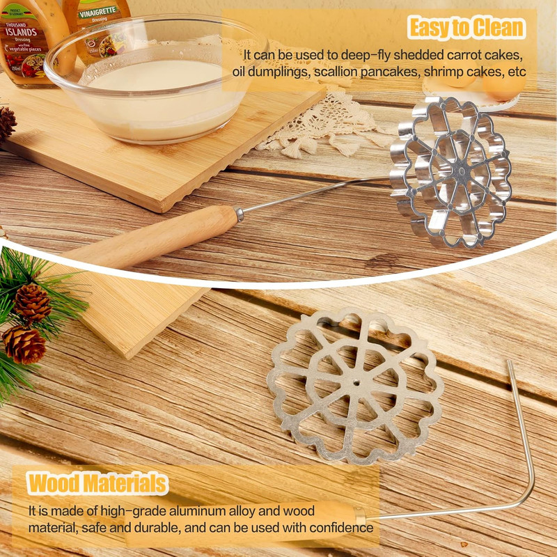 Bunuelos Mold Rosette Iron Molds Set with Wooden Handle, Lotus Flower Bunuelo...