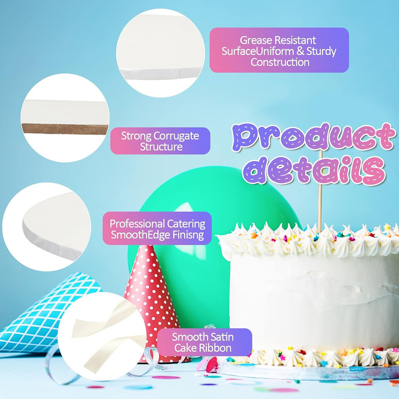 8 Pieces Cake Drums Boards round Sturdy Cake Drum with 2 Pieces Satin Ribbon for gallery
