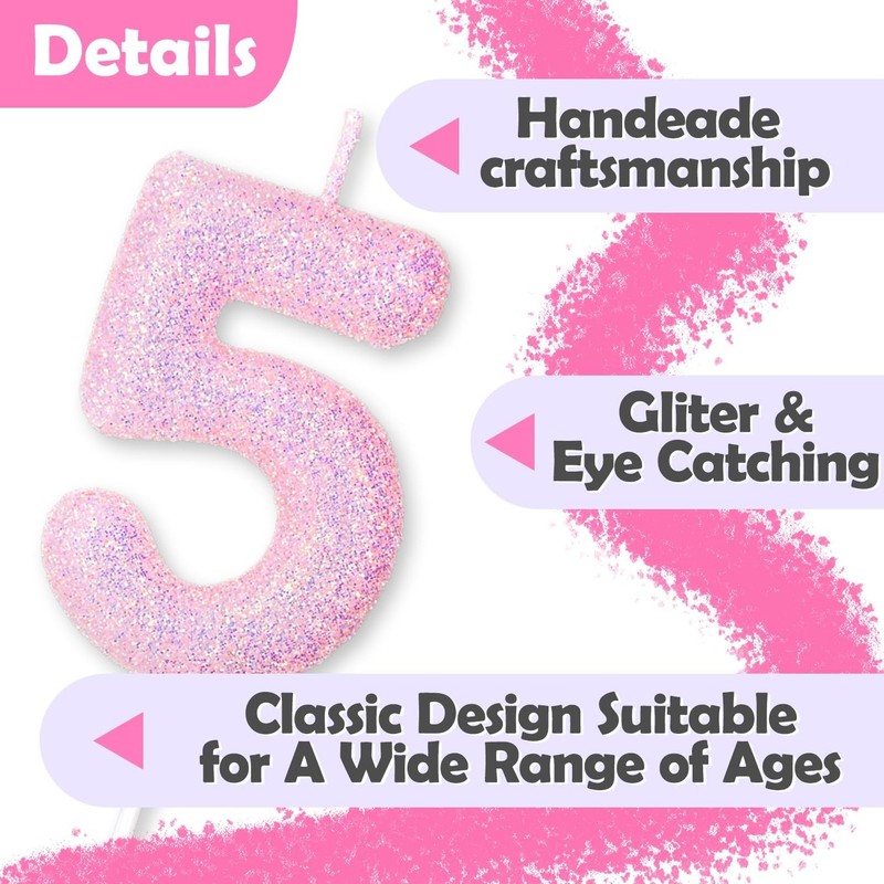 6 Candle 6rh Birthday Decorations for Girls, Pink 6 Candles for Birthday Cake, 6 gallery