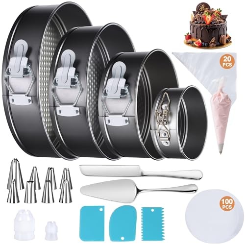139PCS Springform Cake Pan Set - 4 Non-stick Cheesecake Pans(4/7/9/10 Black Kit gallery