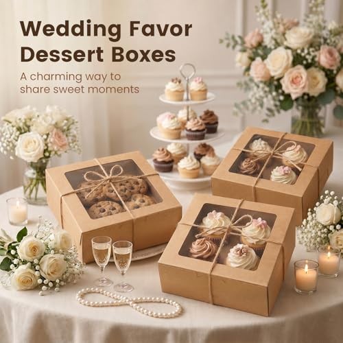 50 Cupcake Boxes with Window, 6x6x3 Inch, Cookie Brown-Sticker A-50pcs gallery