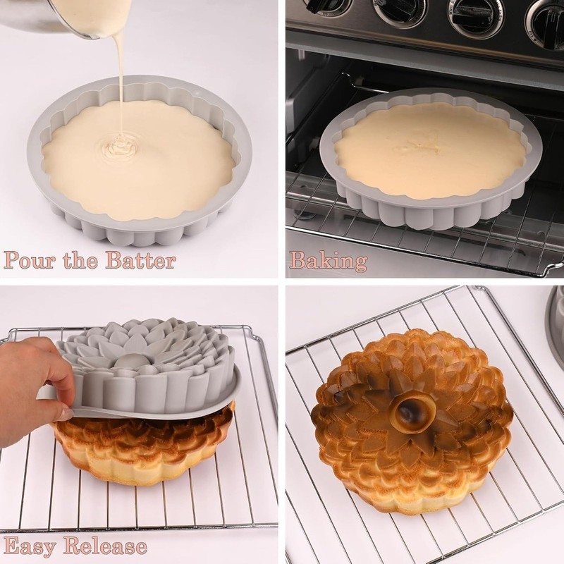 Flower Shape Silicone Cake Molds 3-Pack, Large Round Baking Molds for Cake Bread gallery