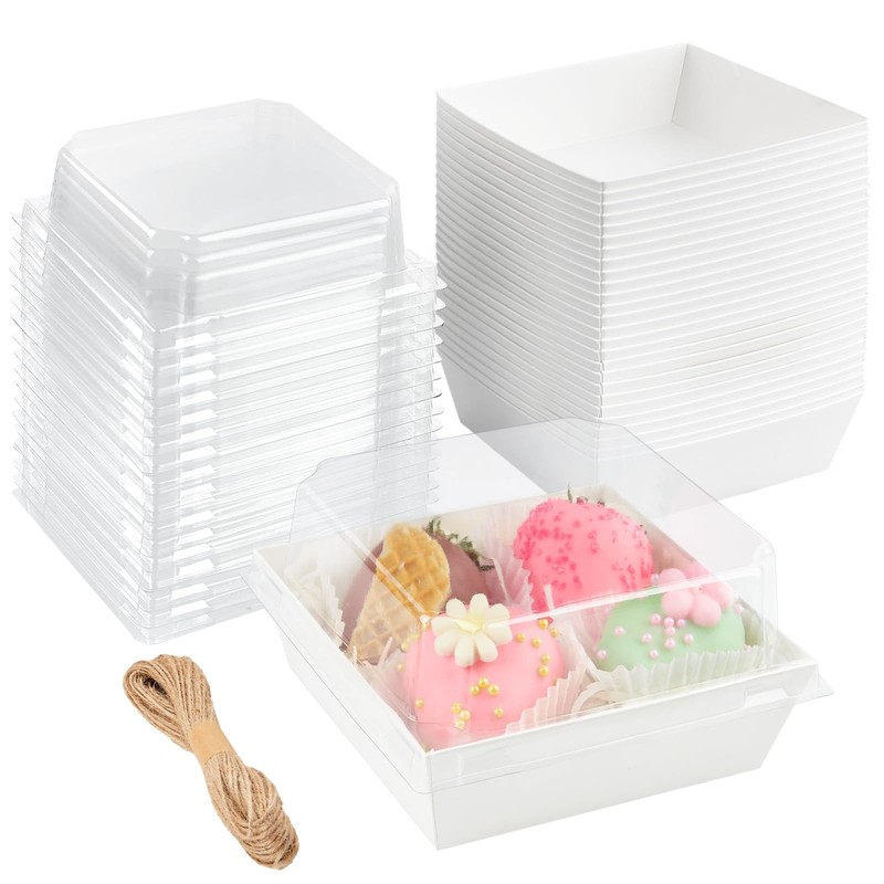 50 Pack Small Charcuterie Boxes with Clear Lids, 4×4 Inch Mini Cake Slice Box…
