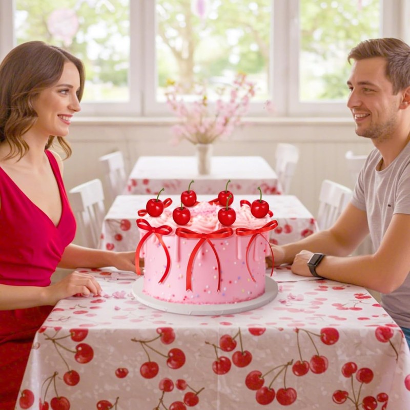 24 Pcs Red Cherry Cake Decorations with Red Bows Fake Cherry Cake Toppers gallery