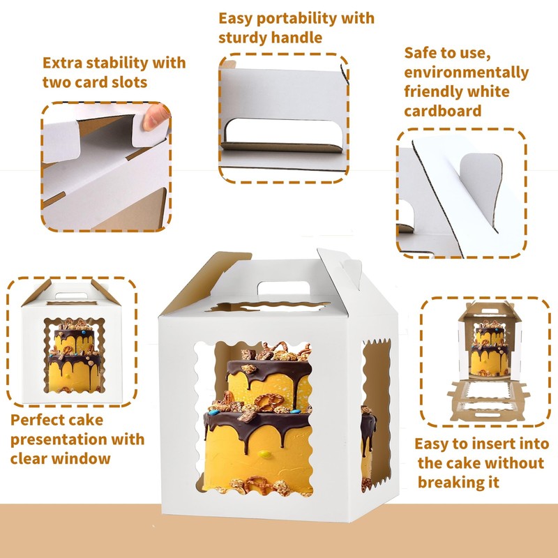 Tall Cake Boxes with 6 windows,12x12x12inch Tall Cake Carrier for Tier Cake,1... gallery