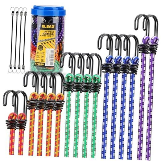 Heavy Duty Outdoor Bungee Cords – 20 Pcs Premium Rubber Bungee Cords – 20PCS