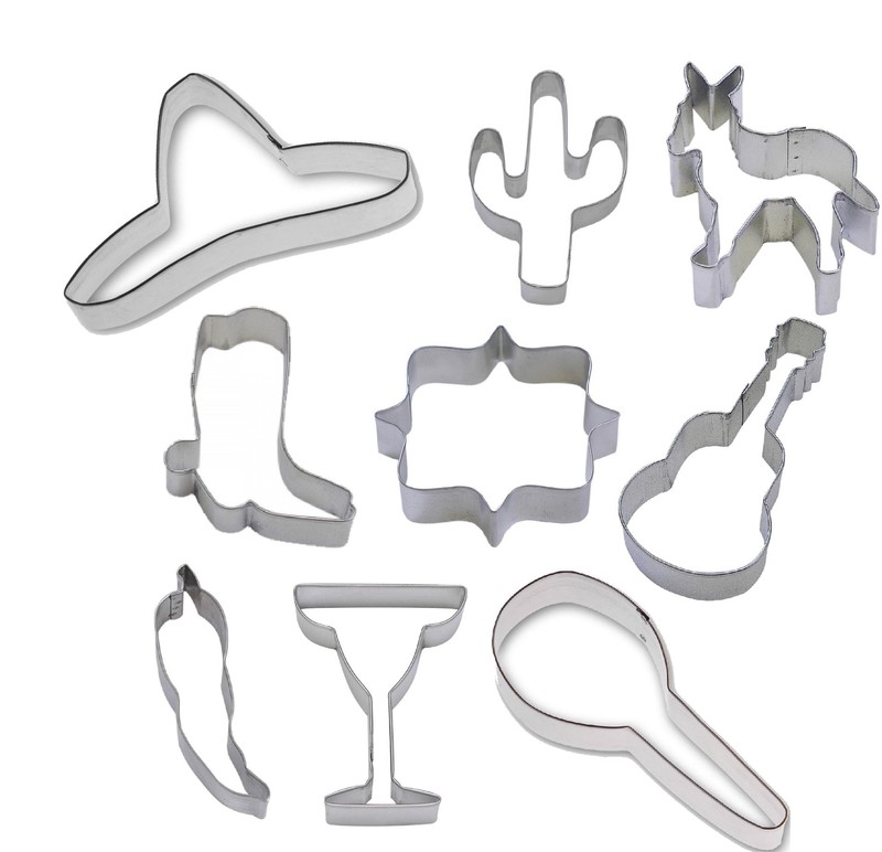9 Piece Fiesta Pinata Cookie Cutter Set Mexican Cinco de Mayo Metal Birthday Par